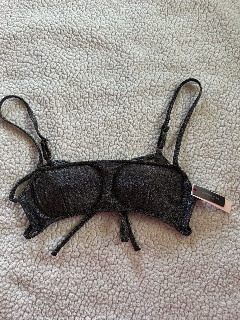 NWT Victoria's Secret Black Shimmer Bikini Top